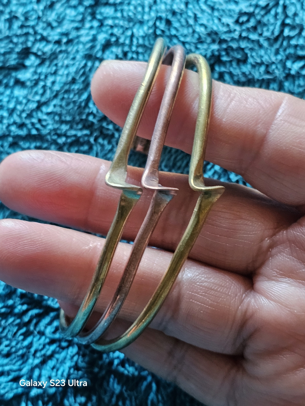 Vintage Triple Lightning Bolt Cuff Bracelet - Brass ,cooper N Silver Tone